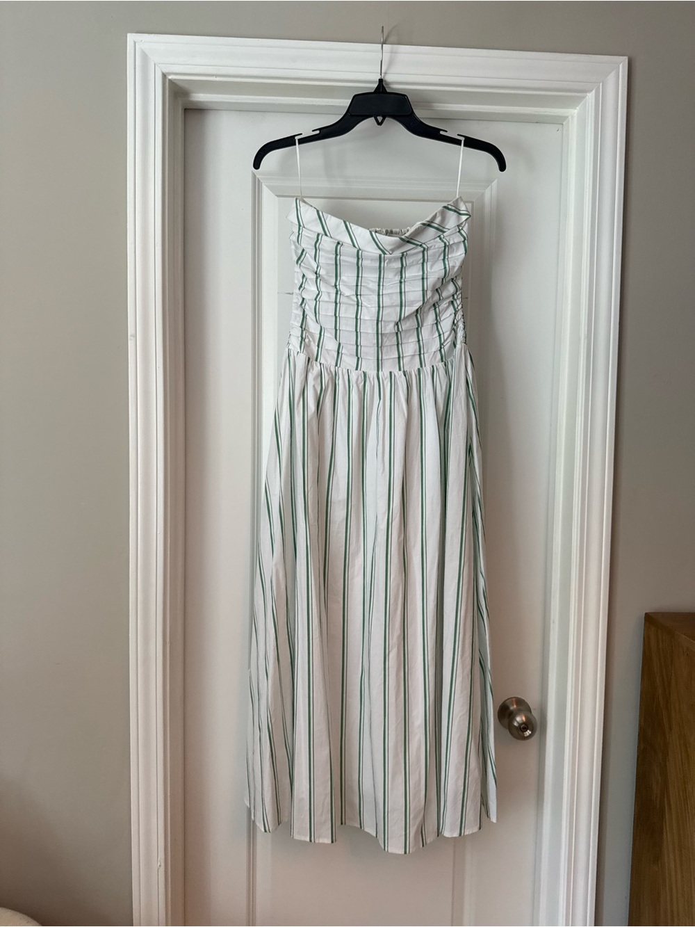 Strapless White & Green Stripe Wayf Dress